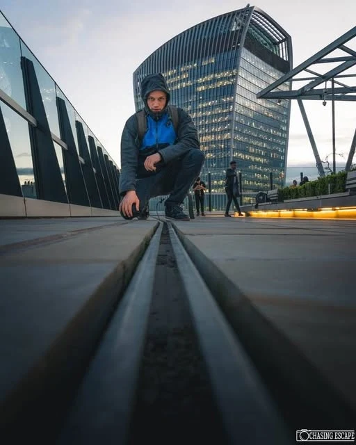 Michael creating travel photography in a contemporary city location